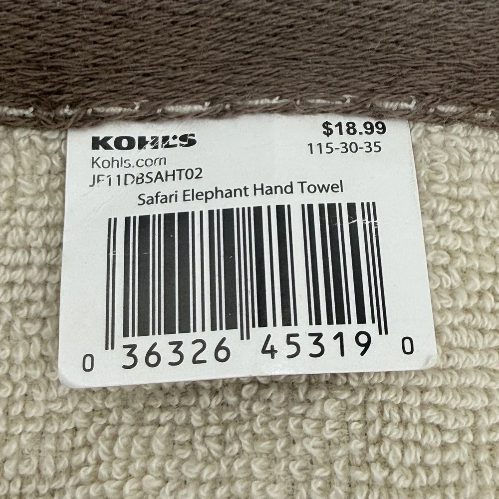 Jumping Beans Safari Elephant Hand Towels Lot of 2 Beige Giraffe‎ Cotton NOS